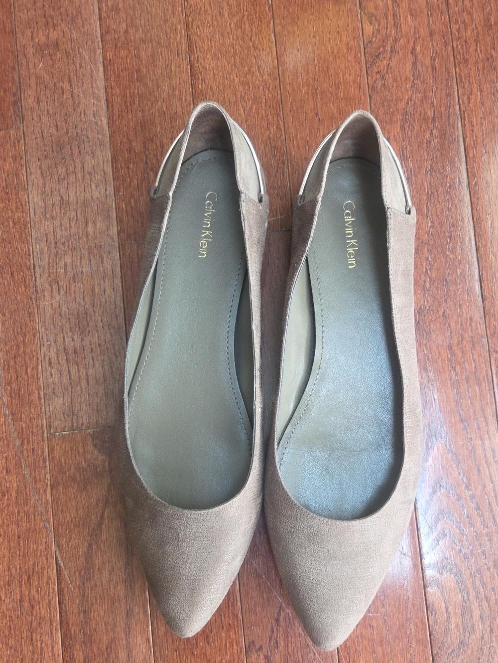 Calvin Klein Women's Taupe Pointed Suede Flats - Neutral Brown